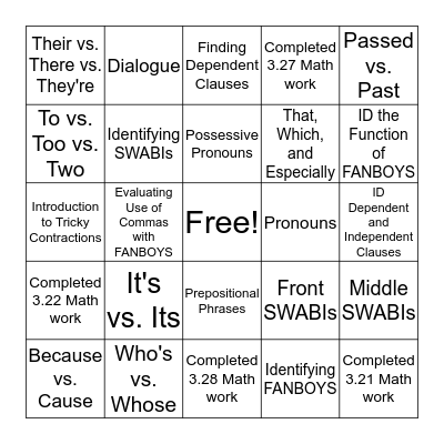 LEAP Power Up (3.18- 3.29) Bingo Card