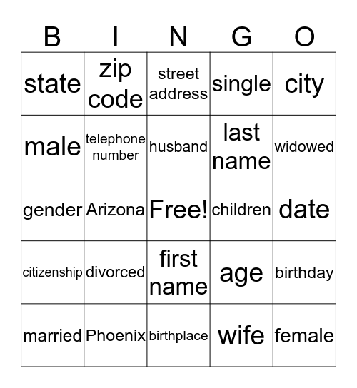 Untitled Bingo Card