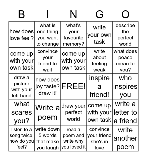 Poetry for Expression Bingo Card