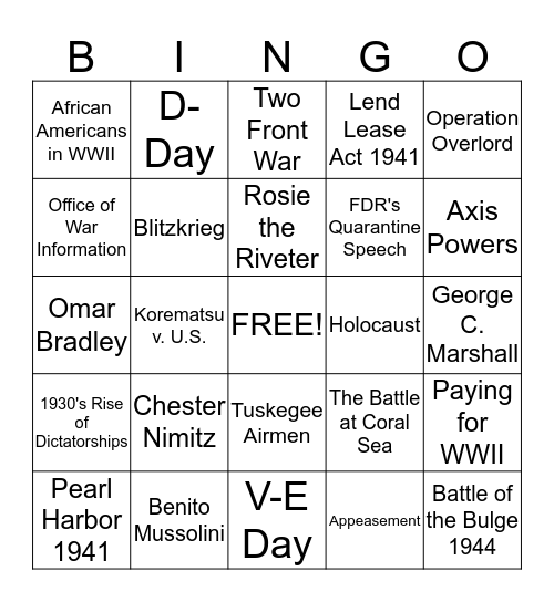 Jarrett CH 12 - WWII Bingo Card