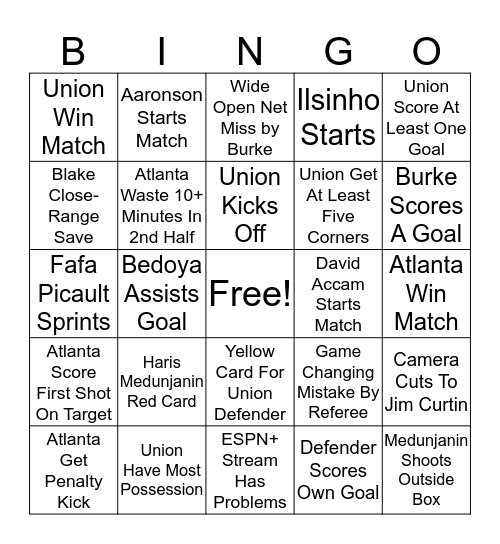 Philadelphia Union Bingo Card