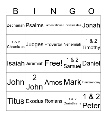 Books of the Bible Bingo Card