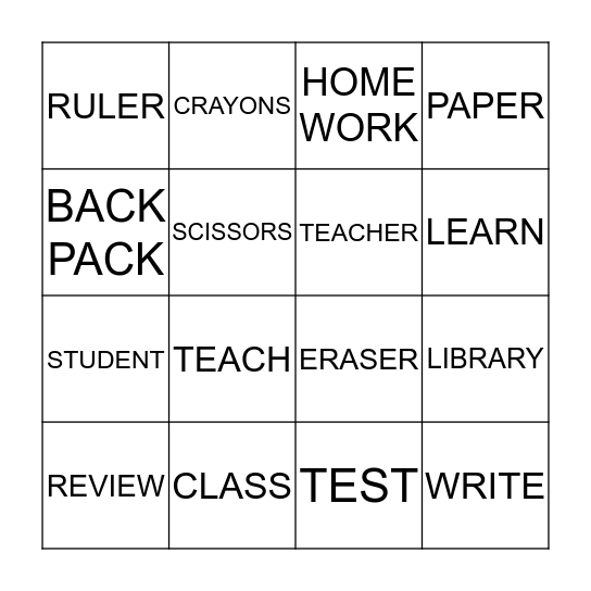 School Signs Bingo Card