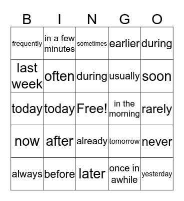 ADVERBS OF TIME Bingo Card
