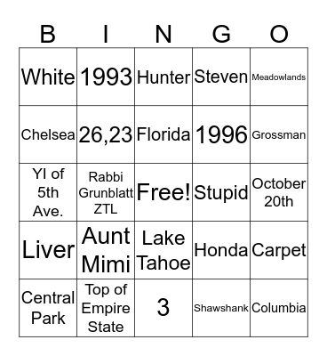 Mom and Dad's 25th (ish) Bingo Card