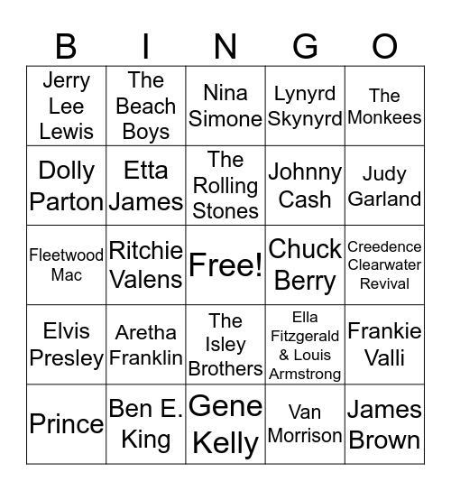 Music Bingo Card