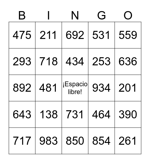 Números 100-999 Bingo Card