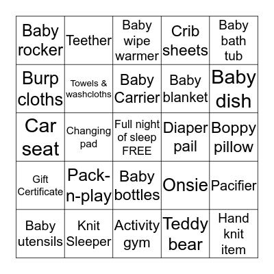 Brenda & Scott's Baby Bingo Card