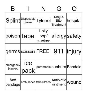 First Aid Bingo Card