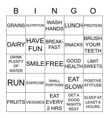 HEALTY HABITS Bingo Card