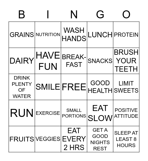 HEALTY HABITS Bingo Card