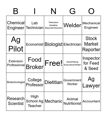 Agricultural Careers Bingo Card