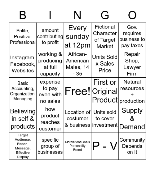 Business Skills Review  Bingo Card