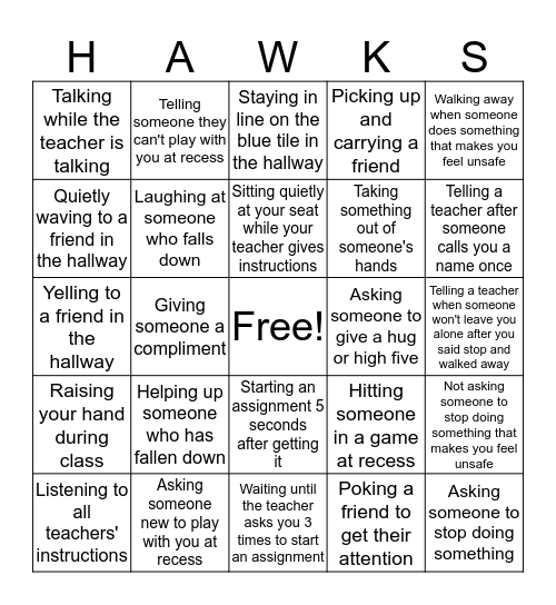 Hawks Rules Bingo Card