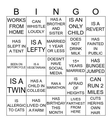FIND SOMEONE WHO.... Bingo Card