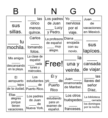 Ser y Estar Bingo Card