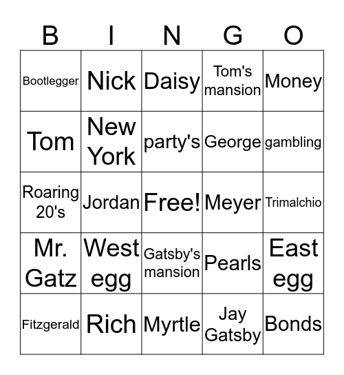 The Great Gatsby  Bingo Card