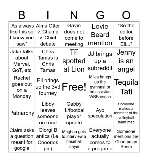 DI SPORTS BINGO Card