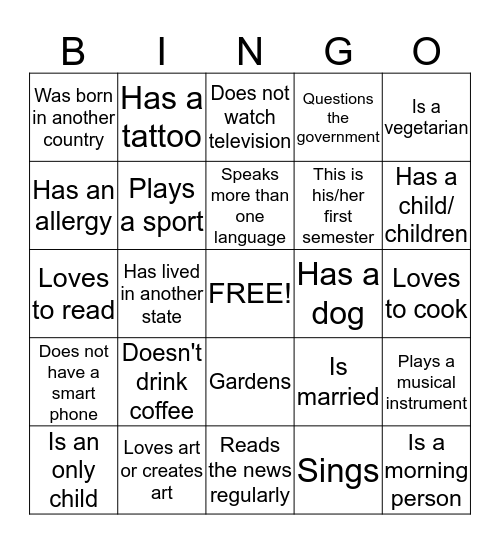 Untitled Bingo Card