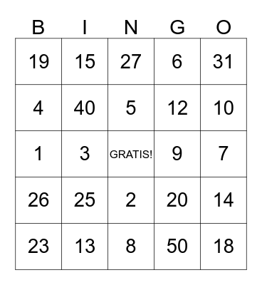 SPANISH Bingo Card