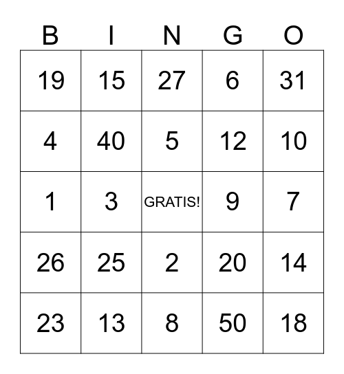 SPANISH Bingo Card