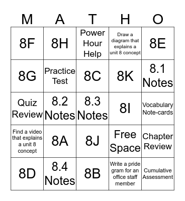 Geometry Unit 8 - Similarity Bingo Card