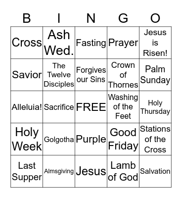 Lenten Bingo Card