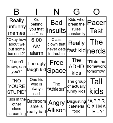 Public School Bingo Card