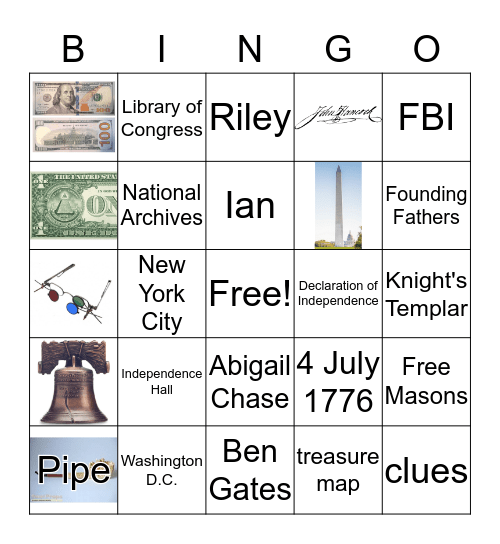 National Treasure Card A Bingo Card