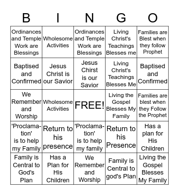 Families are Forever Bingo Card