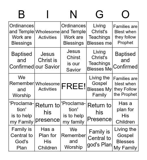 Families are Forever Bingo Card