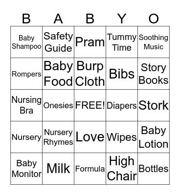 Missy's Baby Shower Bingo Card