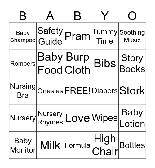 Missy's Baby Shower Bingo Card