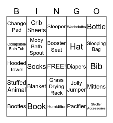 Baby Shower Bingo Card