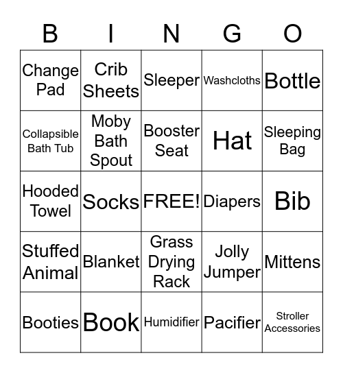 Baby Shower Bingo Card
