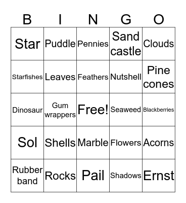 Jumpstart Puddle Pail Bingo Card