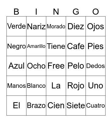 Spanish Bingo Card