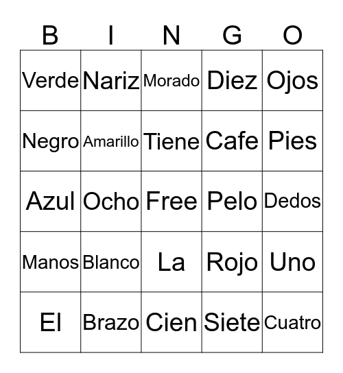 Spanish Bingo Card
