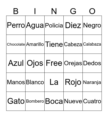 Spanish Bingo Card