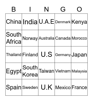 Where are you from? Bingo Card