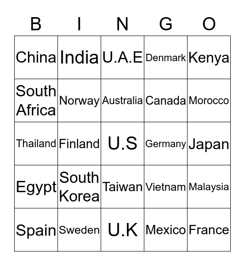 Where are you from? Bingo Card