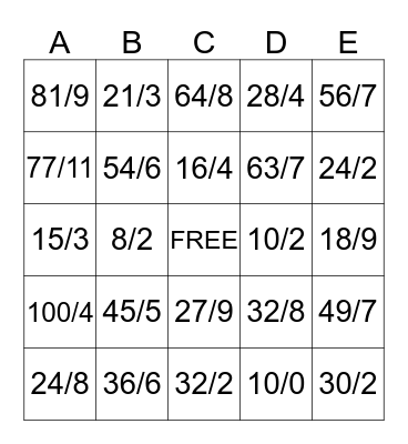 Division BINGO Card