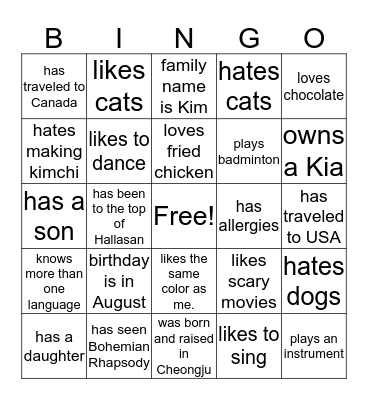 Human bingo Card