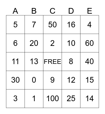 Division BINGO Card