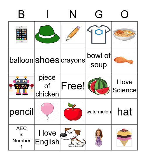AEC Grade 1 Day Camp Bingo Card