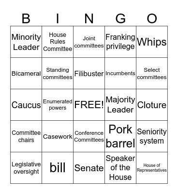 Chapter 12 - Congress Bingo Card