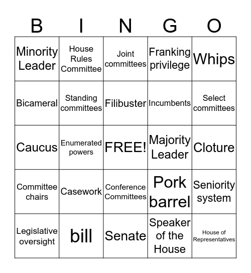 Chapter 12 - Congress Bingo Card