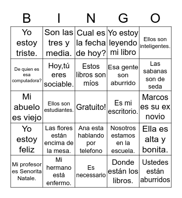 ¿Ser o Estar? Bingo Card