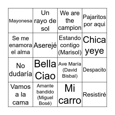 Bingo Musical Bingo Card