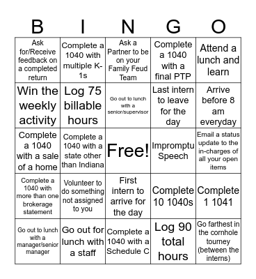 March 18 - March 29 Bingo Card